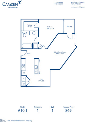 Blueprint of A10.1 Floor Plan, 1 Bedroom and 1 Bathroom at Camden Fairfax Corner Apartments in Fairfax, VA