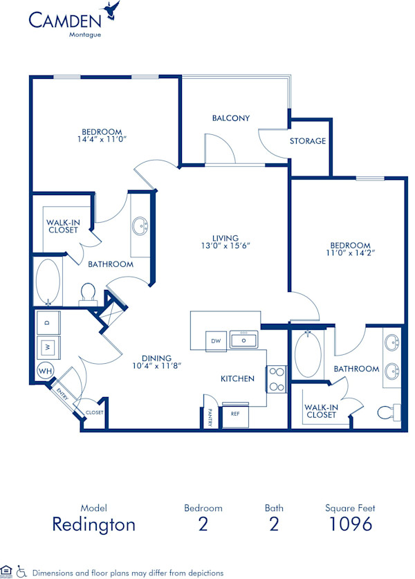 Blueprint of Redington Floor Plan, 2 Bedrooms and 2 Bathrooms at Camden Montague Apartments in Tampa, FL