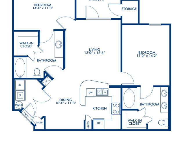 Blueprint of Redington Floor Plan, 2 Bedrooms and 2 Bathrooms at Camden Montague Apartments in Tampa, FL