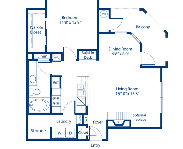 Blueprint of 1.1E Floor Plan, 1 Bedroom and 1 Bathroom at Camden Lansdowne Apartments in Lansdowne, VA