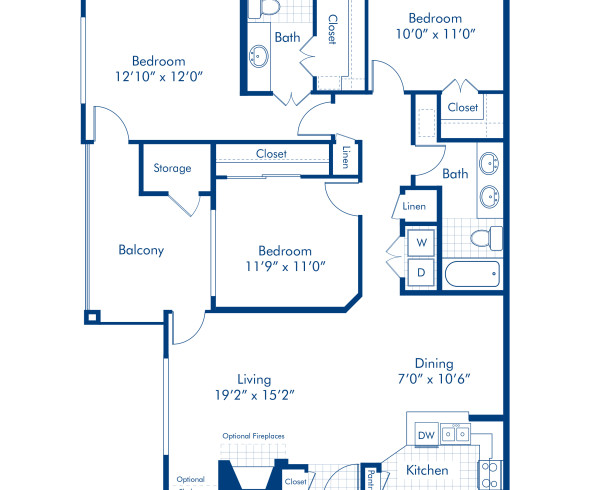 Blueprint of C1 Floor Plan, 3 Bedrooms and 2 Bathrooms at Camden San Marcos Apartments in Scottsdale, AZ