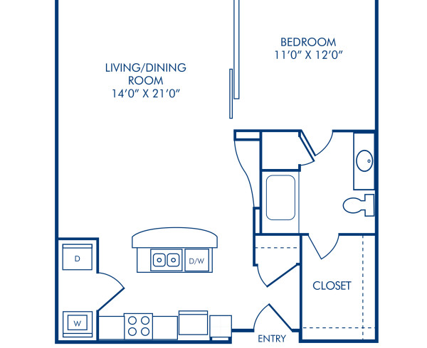 Blueprint of 1.1JB Floor Plan, 1 Bedroom and 1 Bathroom at Camden Cotton Mills Apartments in Charlotte, NC