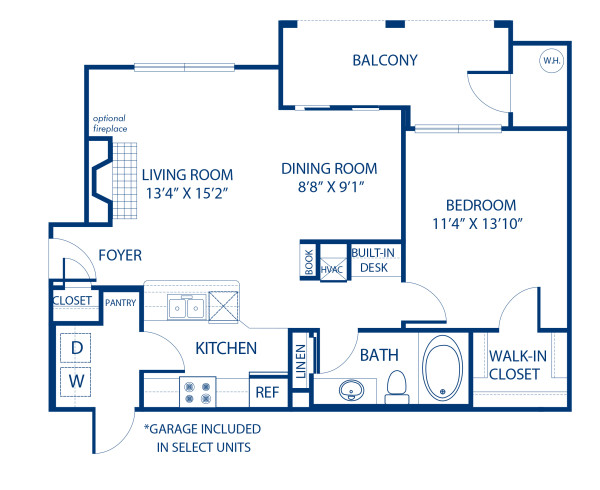 Blueprint of 1.1C Floor Plan, 1 Bedroom and 1 Bathroom at Camden Lansdowne Apartments in Lansdowne, VA