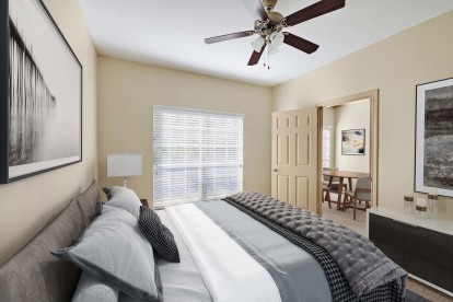 Bedroom with walk in closet at Camden Stonebridge Apartments in Houston, TX
