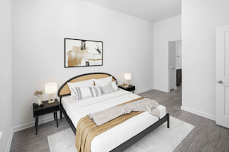 Bedroom with en suite bathroom at Camden Dulles Station apartments in Herndon, VA