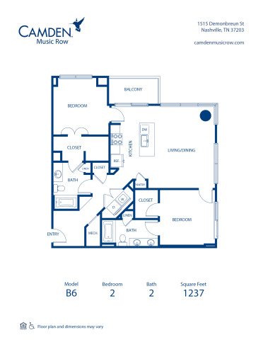Blueprint of B6 Floor Plan, 2 Bedrooms and 2 Bathrooms at Camden Music Row Apartments in Nashville, TN