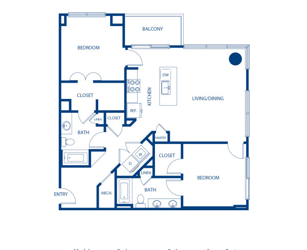 Blueprint of B6 Floor Plan, 2 Bedrooms and 2 Bathrooms at Camden Music Row Apartments in Nashville, TN