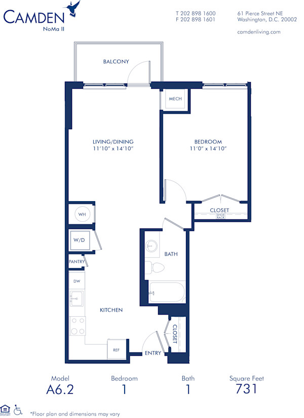 Blueprint of A6.2 Floor Plan, 1 Bedroom and 1 Bathroom at Camden NoMa II Apartments in Washington, DC