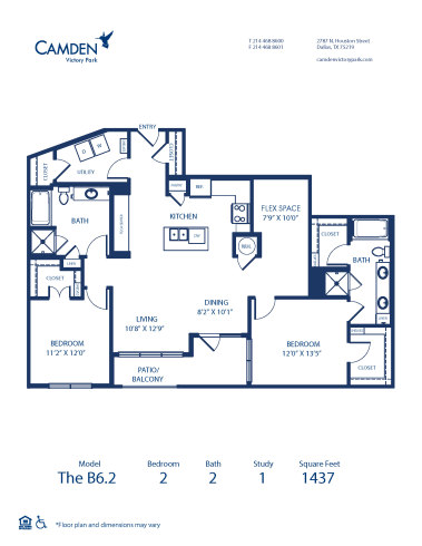 Blueprint of B6.2 Floor Plan, 2 Bedrooms and 2 Bathrooms at Camden Victory Park Apartments in Dallas, TX