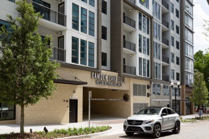 Resident only parking garage entrance.