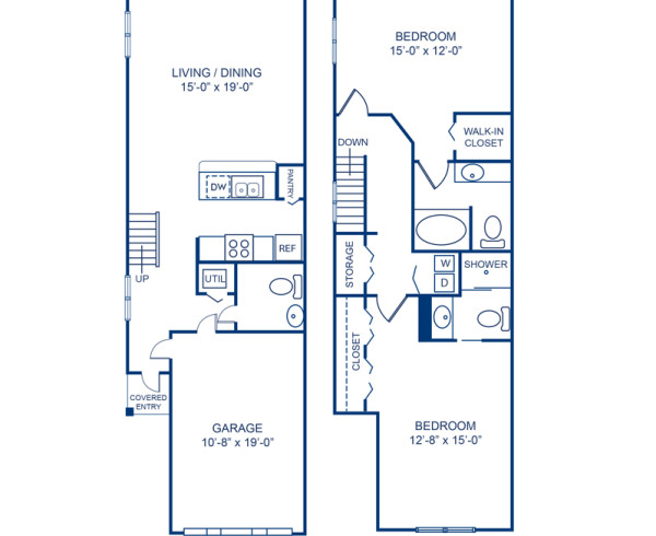 Blueprint of Captiva Floor Plan, 2 Bedrooms and 2.5 Bathrooms at Camden Plantation Apartments in Plantation, FL