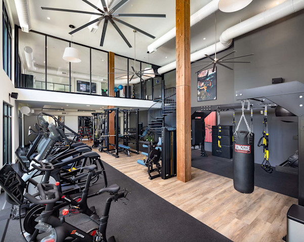 24-hour fitness center with second story yoga and barre studio at Camden West Nashville apartments in Nashville, TN