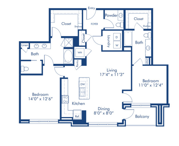 Blueprint of Haynes Floor Plan, 2 Bedrooms and 2 Bathrooms at Camden Paces Apartments in Atlanta, GA
