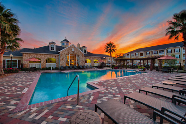 Resort-Style Pool at Dusk