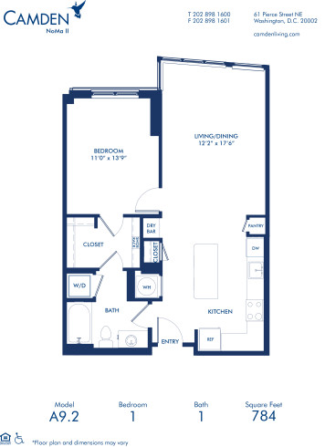 Blueprint of A9.2 Floor Plan, 1 Bedroom and 1 Bathroom at Camden NoMa II Apartments in Washington, DC