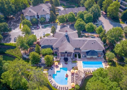 Aerial view clubhouse pools
