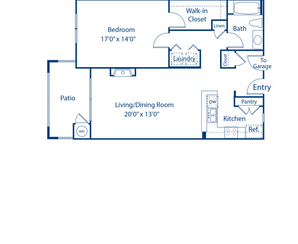 Blueprint of 3A Floor Plan, 1 Bedroom and 1 Bathroom at Camden Denver West Apartments in Golden, CO