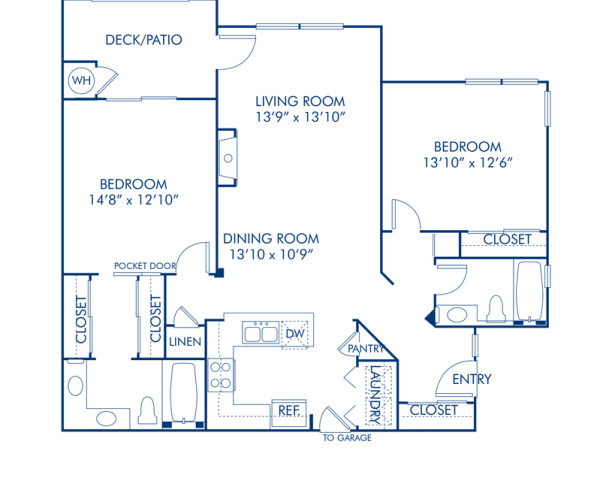 Blueprint of 7D Floor Plan, 2 Bedrooms and 2 Bathrooms at Camden Lakeway Apartments in Lakewood, CO