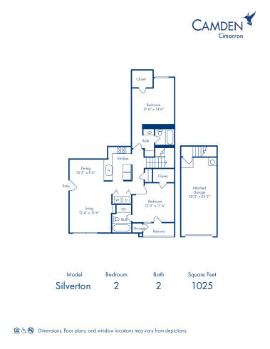 Blueprint of Silverton Floor Plan, 2 Bedrooms and 2 Bathrooms at Camden Cimarron Apartments in Irving, TX