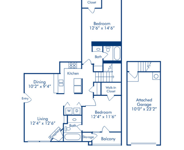 Blueprint of Silverton Floor Plan, 2 Bedrooms and 2 Bathrooms at Camden Cimarron Apartments in Irving, TX
