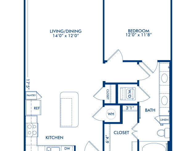 Blueprint of Stanton 4 Floor Plan, 1 Bedroom and 1 Bathroom at Camden Belmont Apartments in Dallas, TX