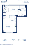 Blueprint of A1 Floor Plan, One Bedroom and One Bathroom Apartment at Camden McGowen Station Apartments in Midtown Houston, TX