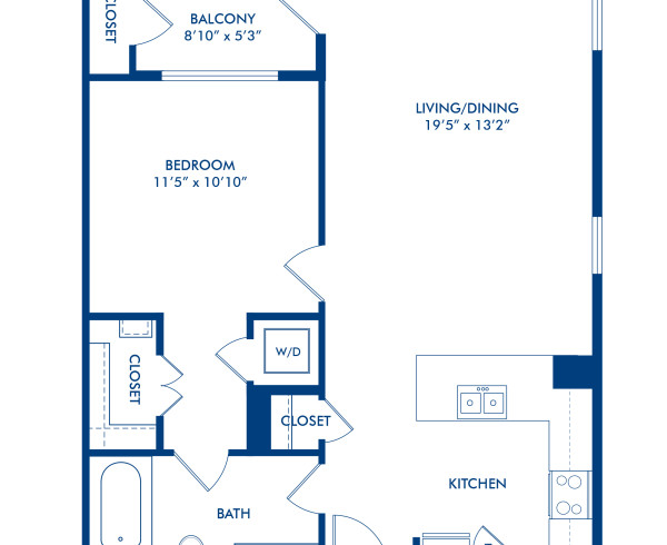 Blueprint of A3 Floor Plan, 1 Bedroom and 1 Bathroom at Camden Belleview Station Apartments in Denver, CO