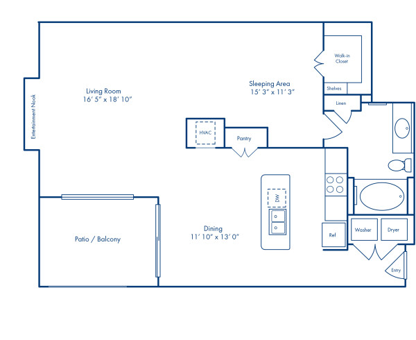 Blueprint of Los Angeles Floor Plan, Studio with 1 Bathroom at Camden City Centre Apartments in Houston, TX