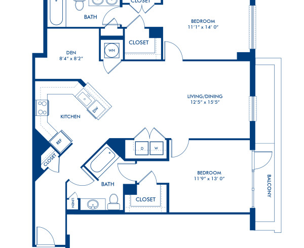 Blueprint of B13D Floor Plan, 2 Bedrooms and 2 Bathrooms at Camden South Capitol Apartments in Washington, DC
