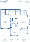 Blueprint of Wieuca Floor Plan, 1 Bedroom and 1 Bathroom at Camden Phipps Apartments in Atlanta, GA