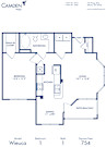 Blueprint of Wieuca Floor Plan, 1 Bedroom and 1 Bathroom at Camden Phipps Apartments in Atlanta, GA