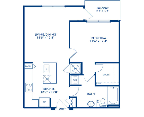 Blueprint of A5 Floor Plan, 1 Bedroom and 1 Bathroom at Camden Gallery Apartments in Charlotte, NC