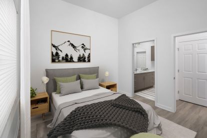 Modern Finish floor plan 9 spacious bedroom with attached bathroom at Camden Lakeway Apartments in Lakewood, CO