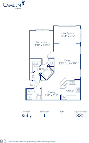 Blueprint of Ruby Floor Plan, 1 Bedroom and 1 Bathroom at Camden Lee Vista Apartments in Orlando, FL