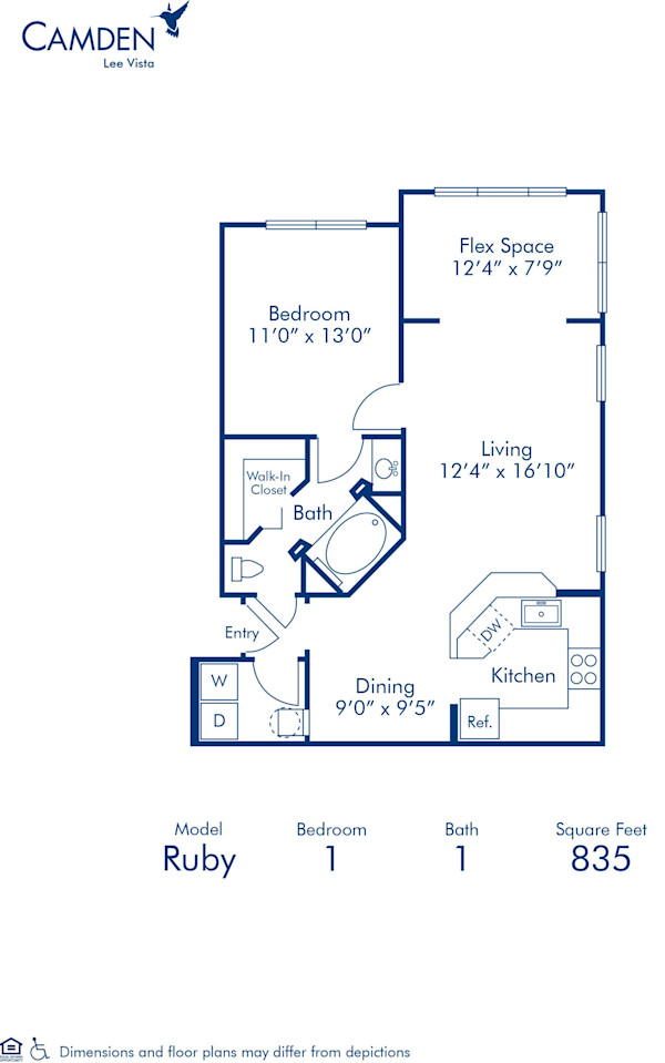 Blueprint of Ruby Floor Plan, 1 Bedroom and 1 Bathroom at Camden Lee Vista Apartments in Orlando, FL