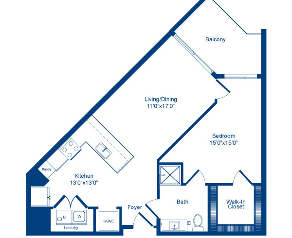 Camden Franklin Park apartments one bedroom floor plan A2-A