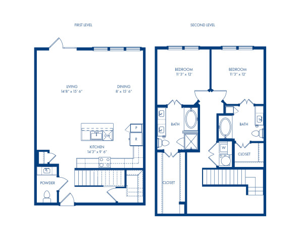 Camden Greenville apartments in Dallas, TX two bedroom, two and a half bathroom floor plan TH2 Flats