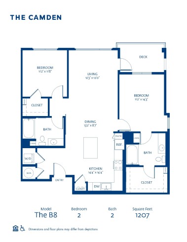 Blueprint of B8 Floor Plan, 2 Bedroom and 2 Bathroom Apartment Home at The Camden in Hollywood, CA