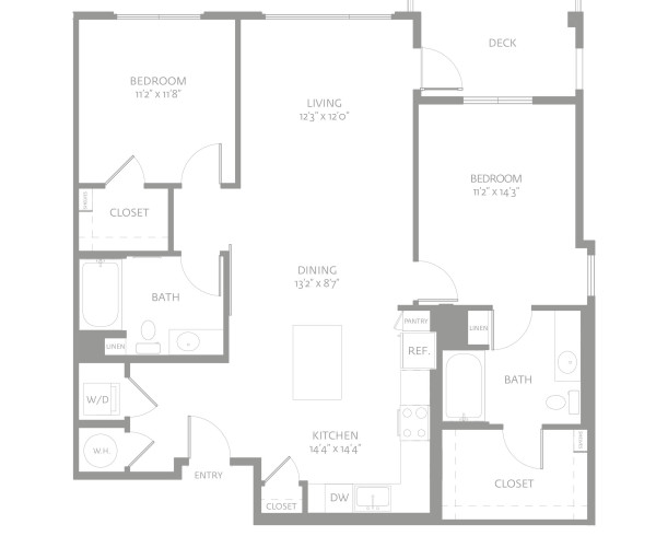 Blueprint of B8 Floor Plan, 2 Bedroom and 2 Bathroom Apartment Home at The Camden in Hollywood, CA