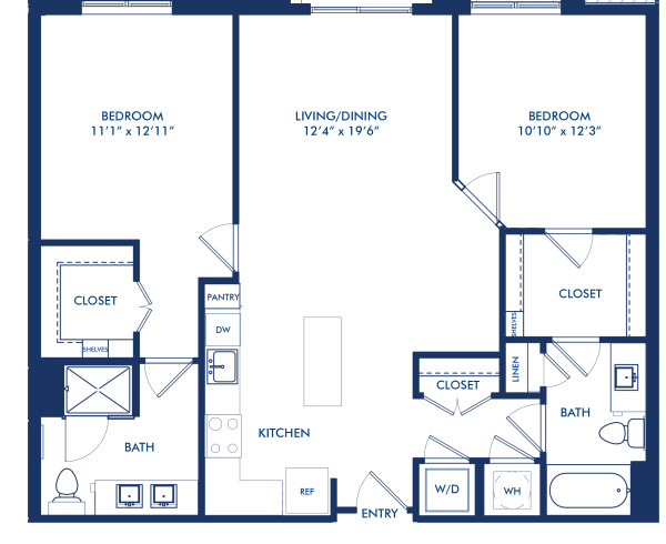 Blueprint of B5 Floor Plan, 2 Bedrooms and 2 Bathrooms at Camden Shady Grove Apartments in Rockville, MD