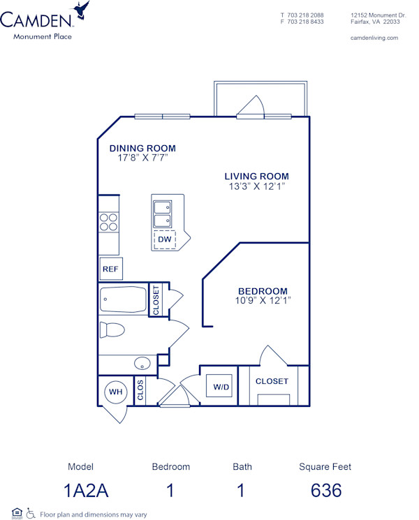 Blueprint of 1A2a Floor Plan, Studio with 1 Bathroom at Camden Monument Place Apartments in Fairfax, VA