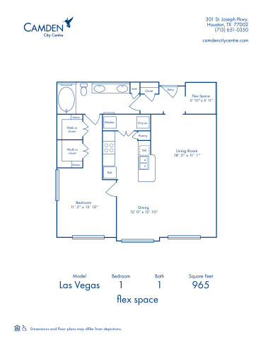  Blueprint of Las Vegas Floor Plan, 1 Bedroom and 1 Bathroom at Camden City Centre Apartments in Houston, TX