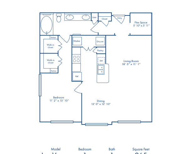   Blueprint of Las Vegas Floor Plan, 1 Bedroom and 1 Bathroom at Camden City Centre Apartments in Houston, TX