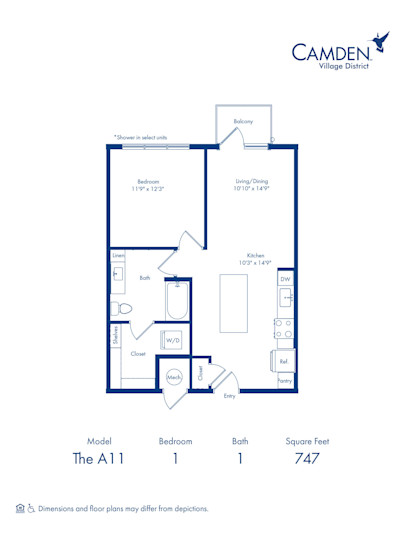 A11 floorplan - one bedroom with one bathroom