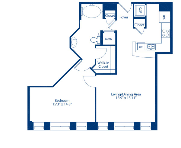 Blueprint of 1.1G Floor Plan, 1 Bedroom and 1 Bathroom at Camden Grand Parc Apartments in Washington, DC