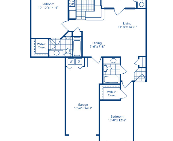 Blueprint of B2R.2 Floor Plan, 2 Bedrooms and 2 Bathrooms at Camden Legacy Creek Apartments in Plano, TX
