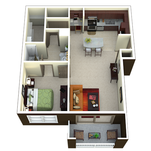 Camden Asbury A1 one bedroom floor plan - 3D