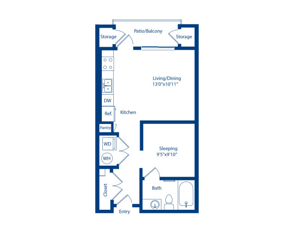 Camden North End apartments in Phoenix, Arizona studio floor plan S1.2