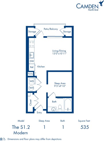 Camden North End apartments in Phoenix, Arizona studio floor plan S1.2