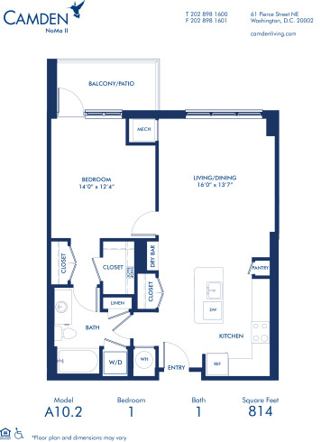 Blueprint of A10.2 Floor Plan, 1 Bedroom and 1 Bathroom at Camden NoMa II Apartments in Washington, DC